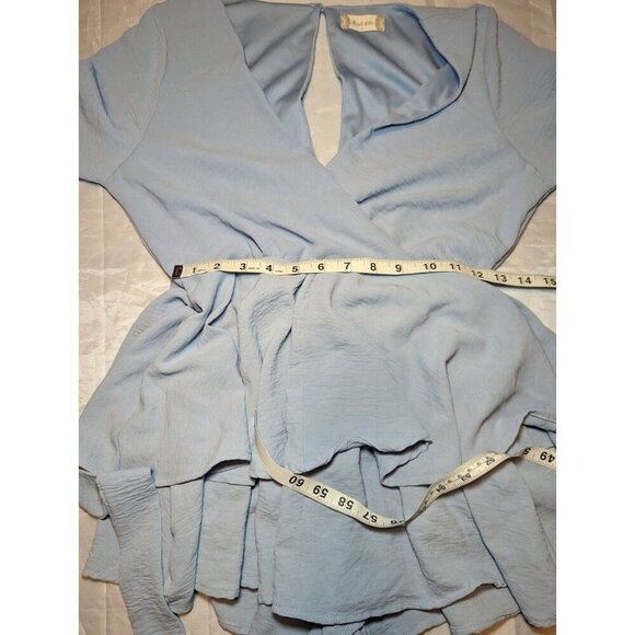 altar'd state Mini Allistair Romper Dress Size Small Light Blue Keyhole Back - Picture 12 of 16